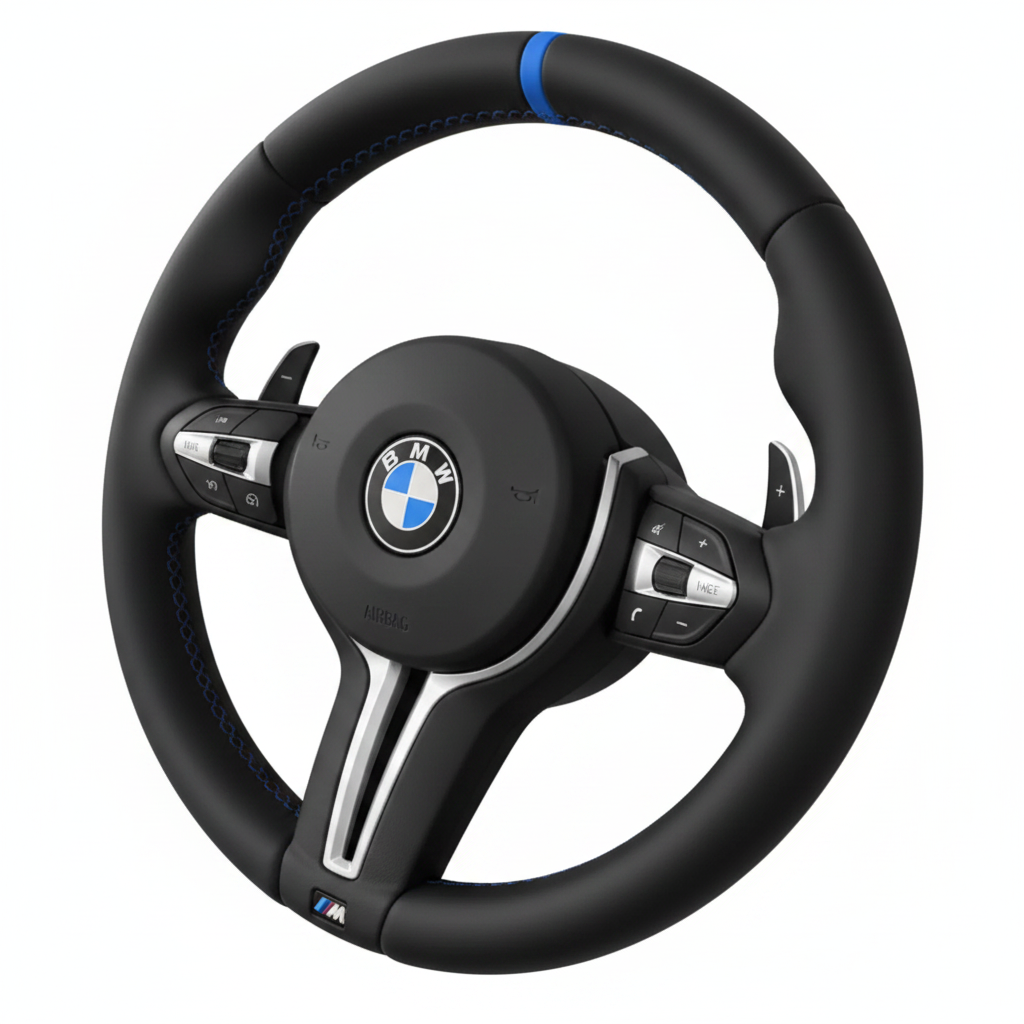 BMW Leather Steering Wheel with Blue Stripe & Button