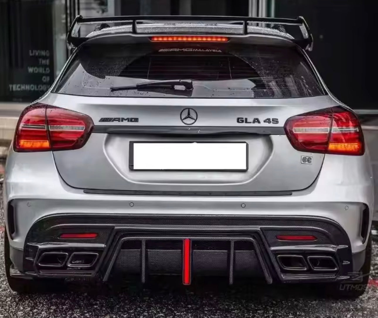 Mercedes GLA Carbon Fiber Dual Exhaust Diffuser With LED Strip