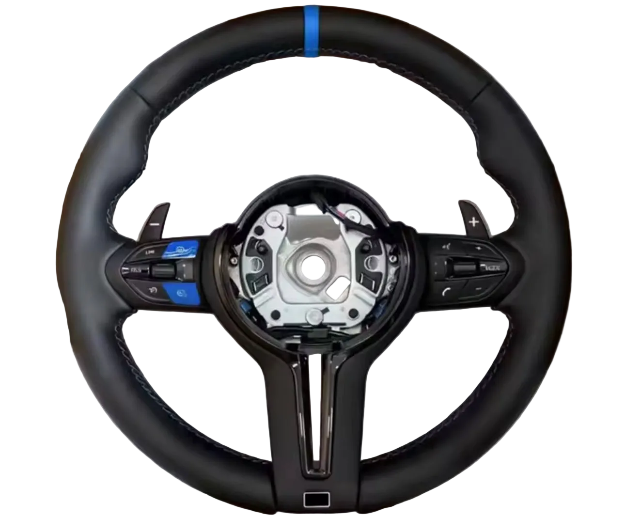 BMW Leather Steering Wheel with Blue Stripe & Button