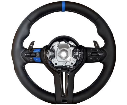 BMW Leather Steering Wheel with Blue Stripe & Button