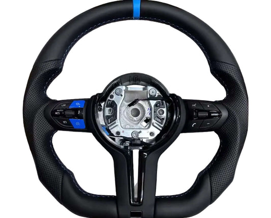 BMW Leather Flat BottomSteering Wheel With Blue Strips & Buttons
