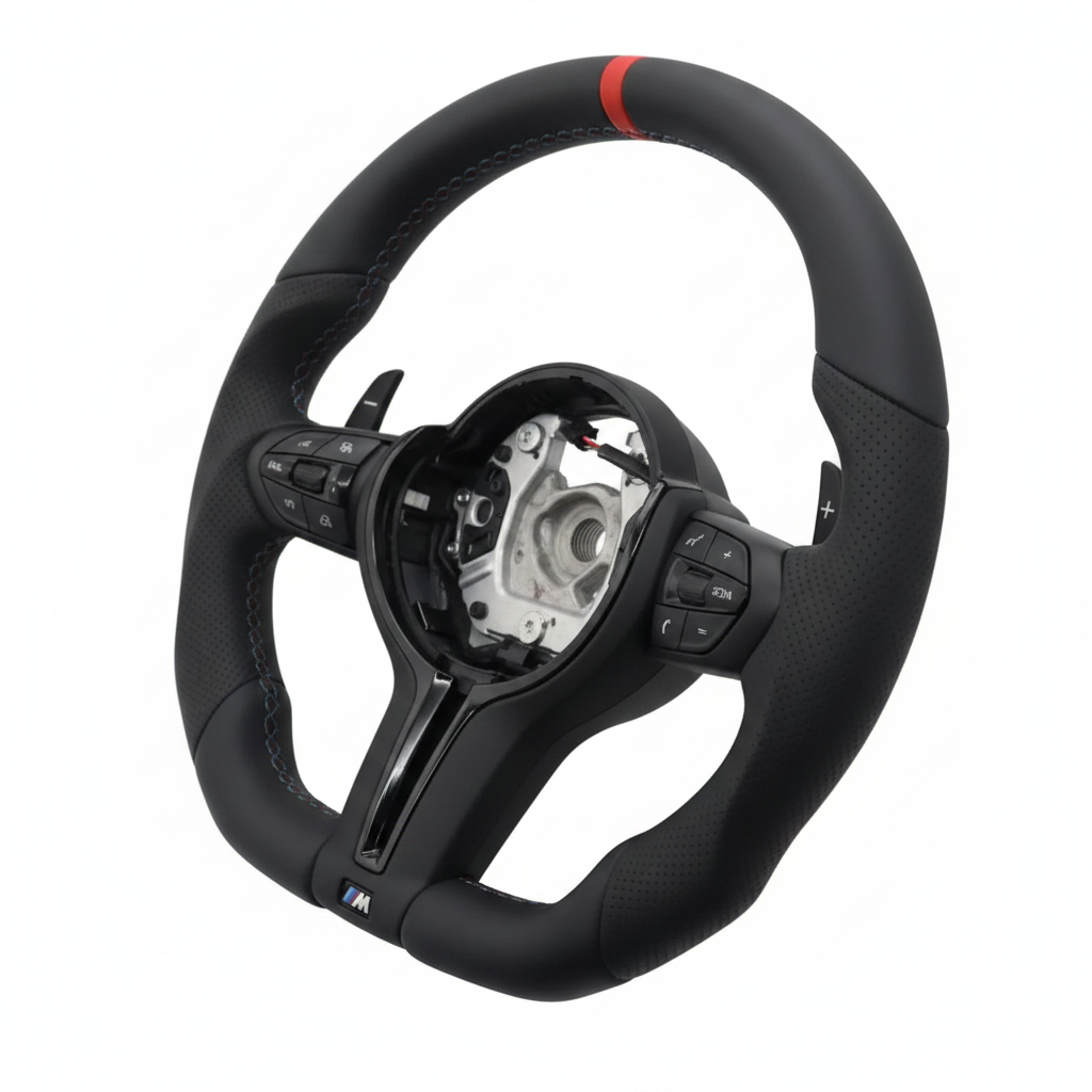 BMW Leather Flat Bottom Steering Wheel With Red Strip