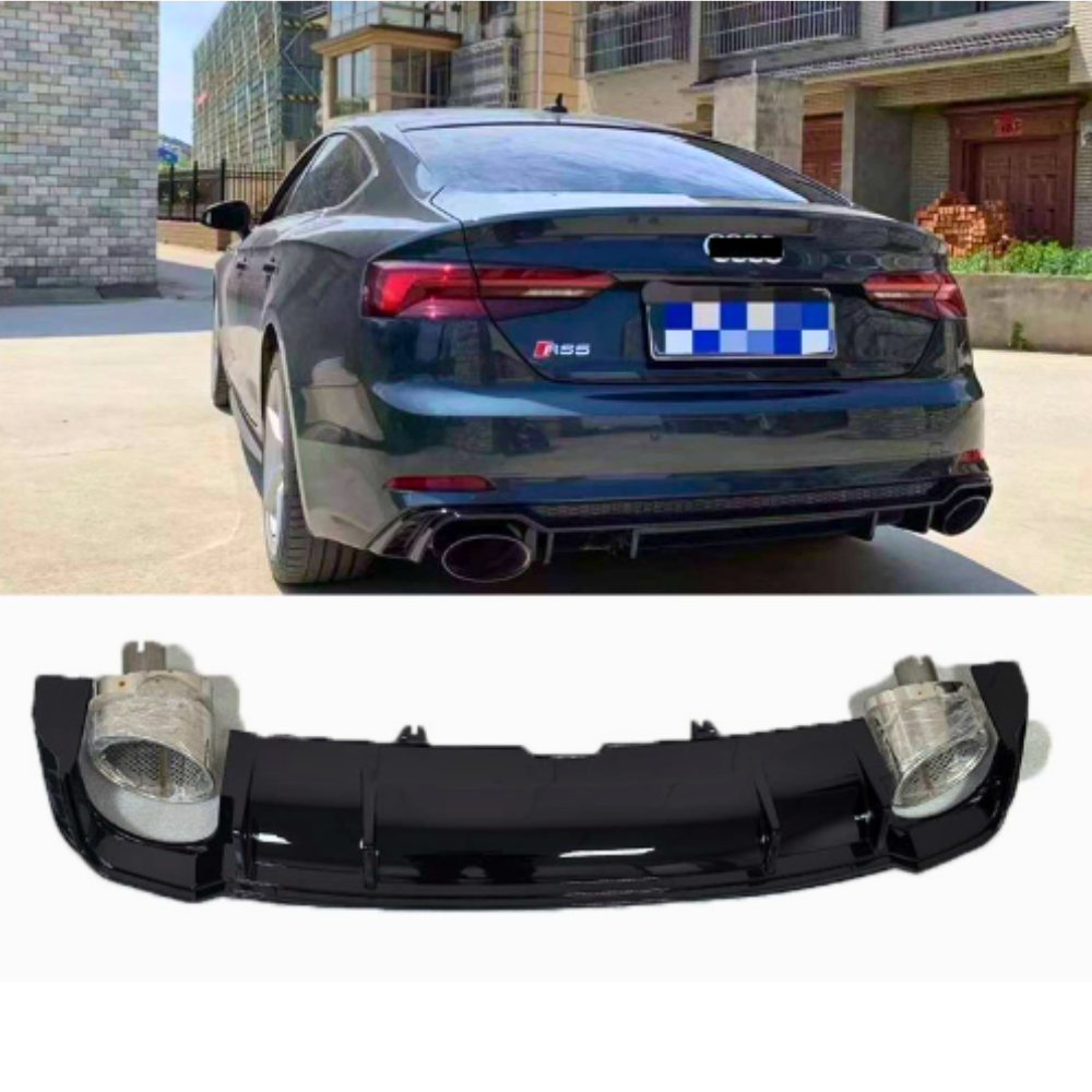A5/S5 - F5 Pre-Facelift: Gloss Black RS Style Diffuser with Exhaust Tips 16-19