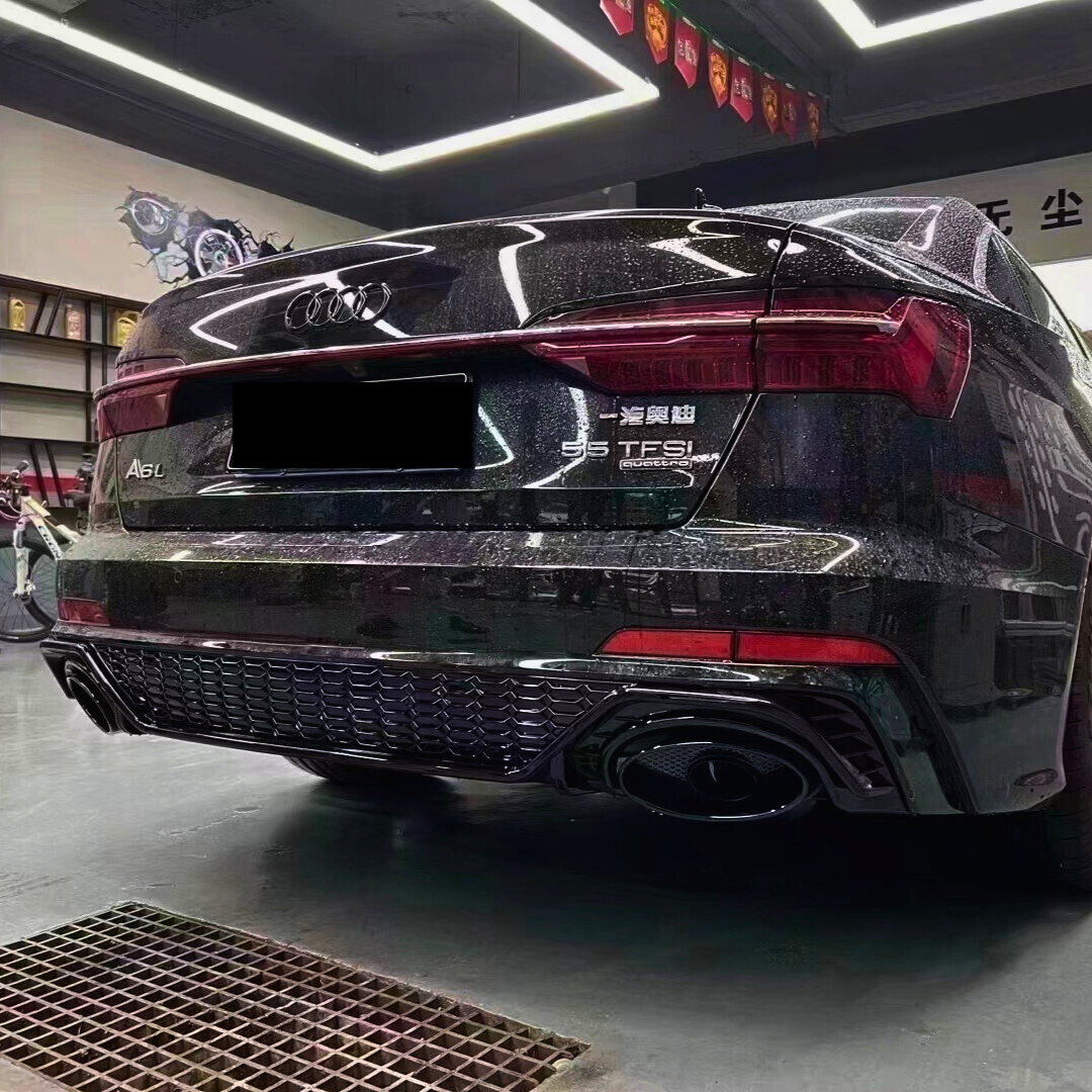 A6/S6 - C8: Gloss Black RS6 Style Diffuser with Black Exhaust Tips 19-23
