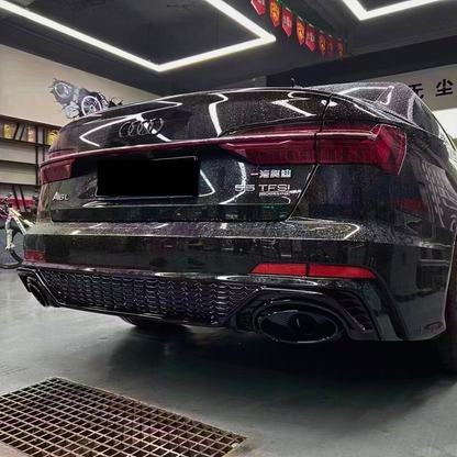 A6/S6 - C8: Gloss Black RS6 Style Diffuser with Black Exhaust Tips 19-23