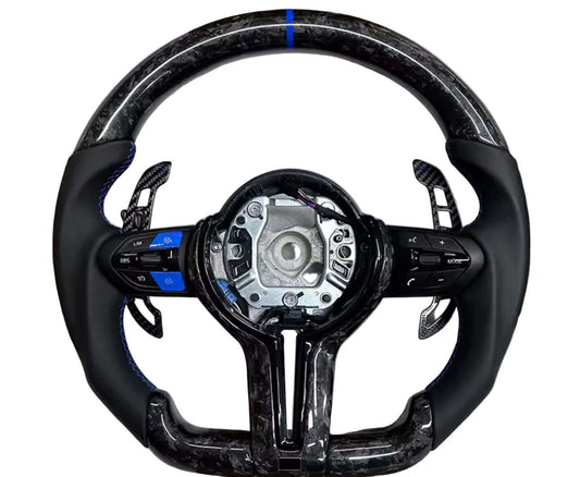 BMW forged Carbon Fiber Steering Wheel With Blue Stripe and Blue M1,M2 Button