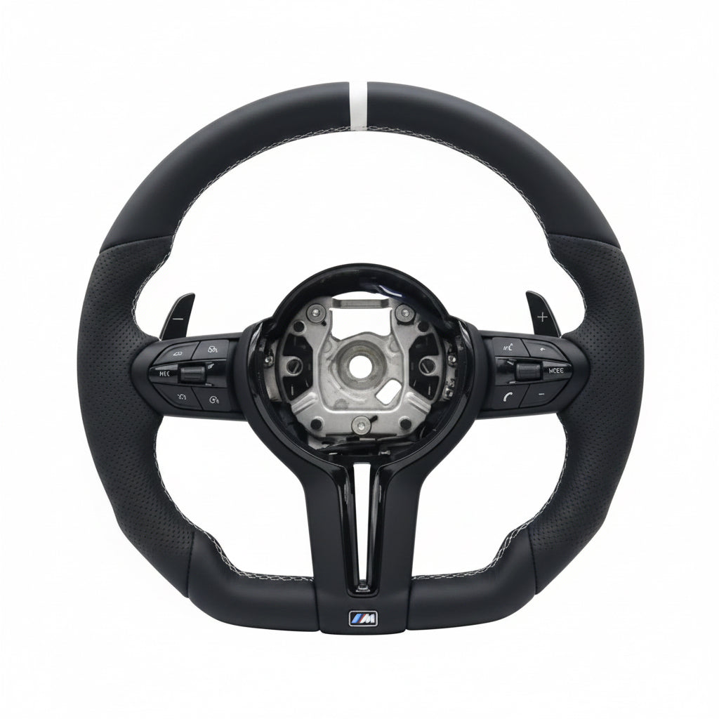 BMW Leather Flat Bottom Steering Wheel With White Strip