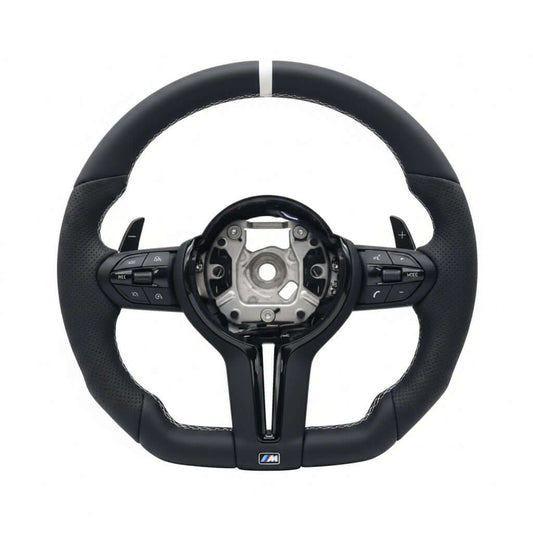 BMW Leather Flat Bottom Steering Wheel With White Strip