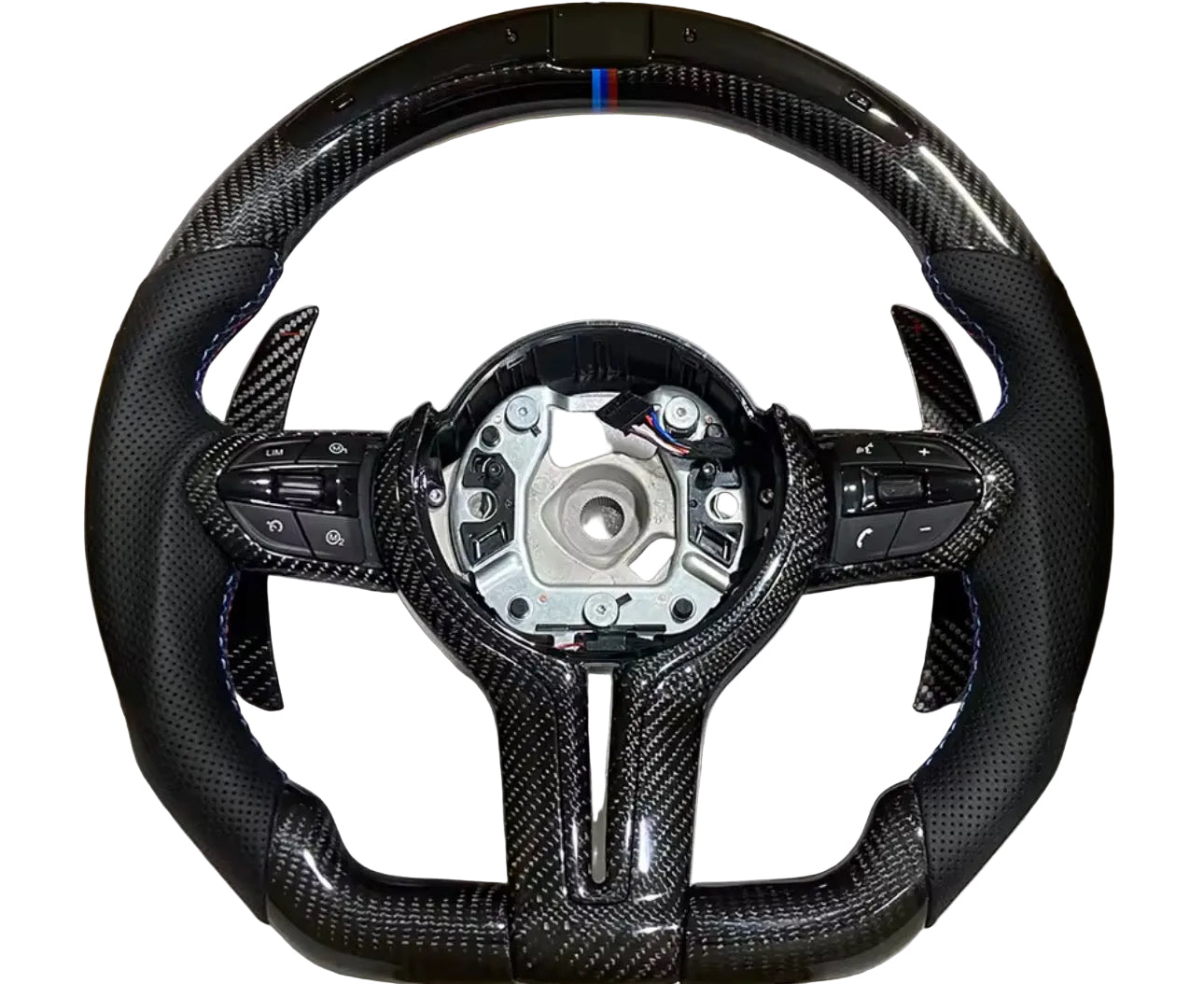 BMW LED Full Black Carbon Fiber Flat Bottom Steering Wheel