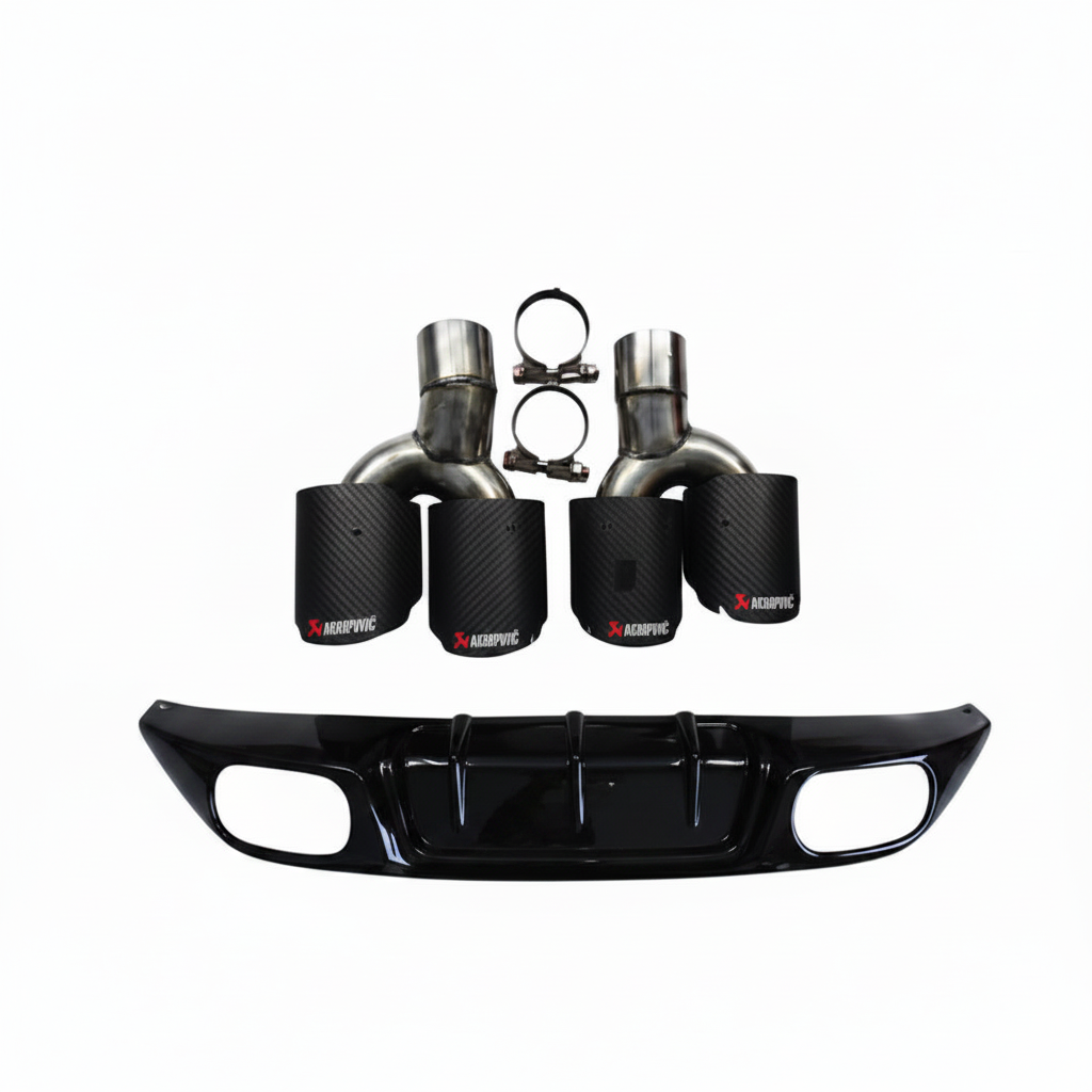 Jaguar F Pace Gloss Black Rear Diffuser + Exhaust Pipe Muffler Splitter