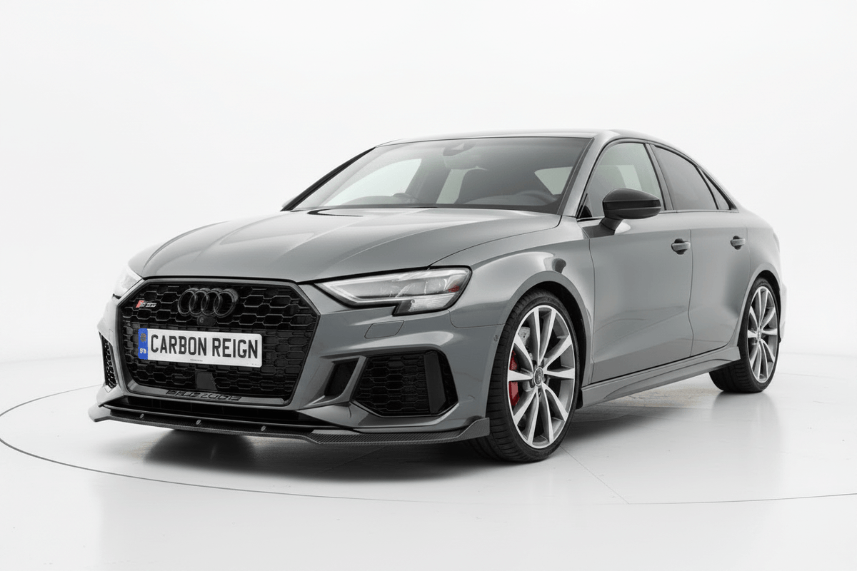 Audi A3 Carbon Fiber Splitter enhancing performance and style for high-speed driving.