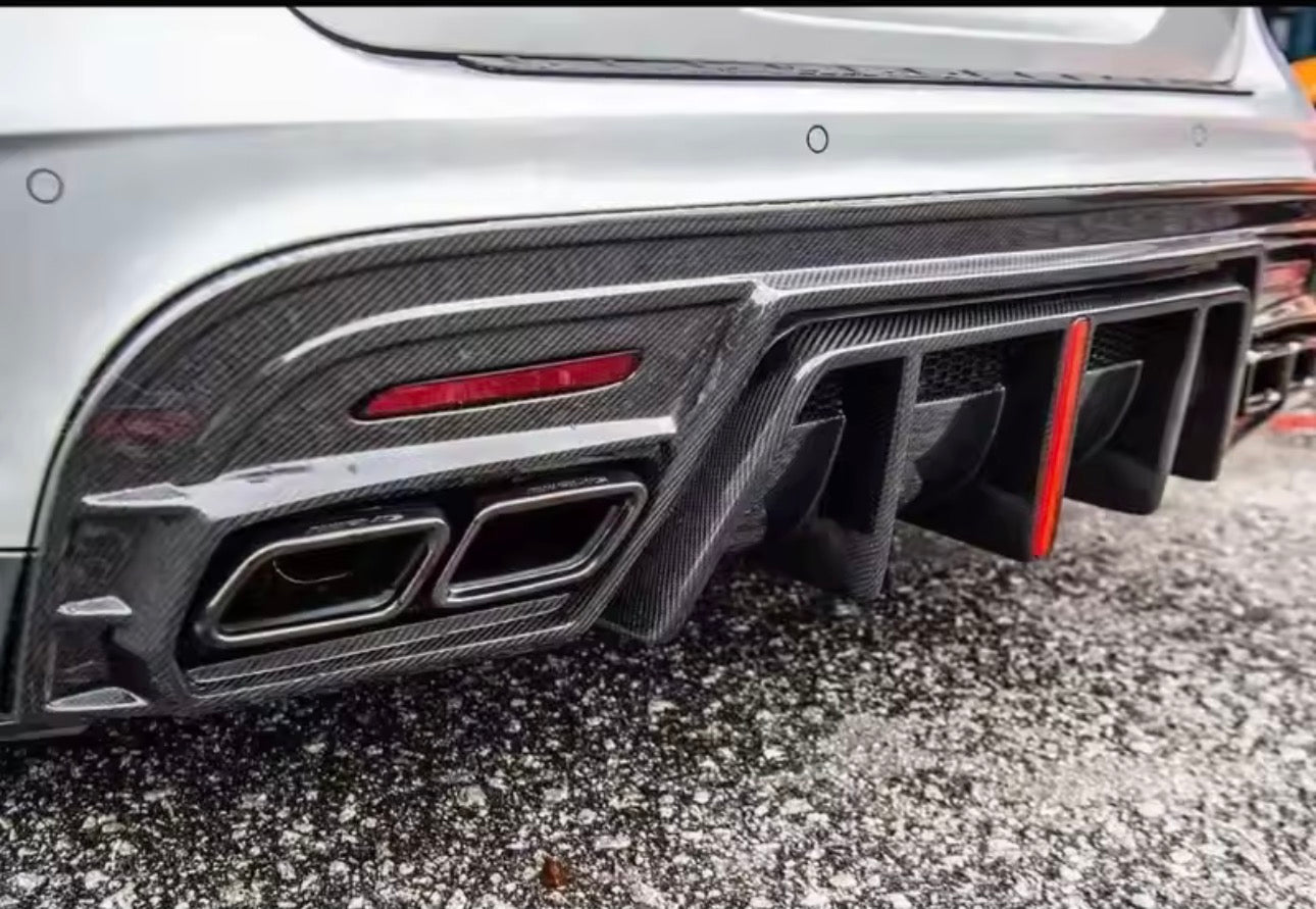 Mercedes GLA Carbon Fiber Dual Exhaust Diffuser With LED Strip
