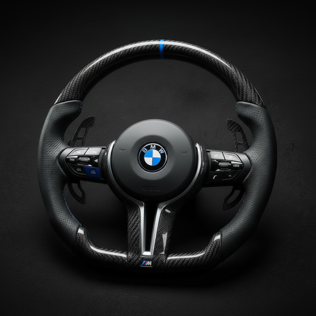 BMW Forged Carbon Fiber Steering Wheel With Blue Stripe and Blue M1,M2 Button