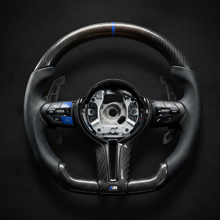 BMW Forged Carbon Fiber Steering Wheel With Blue Stripe and Blue M1,M2 Button