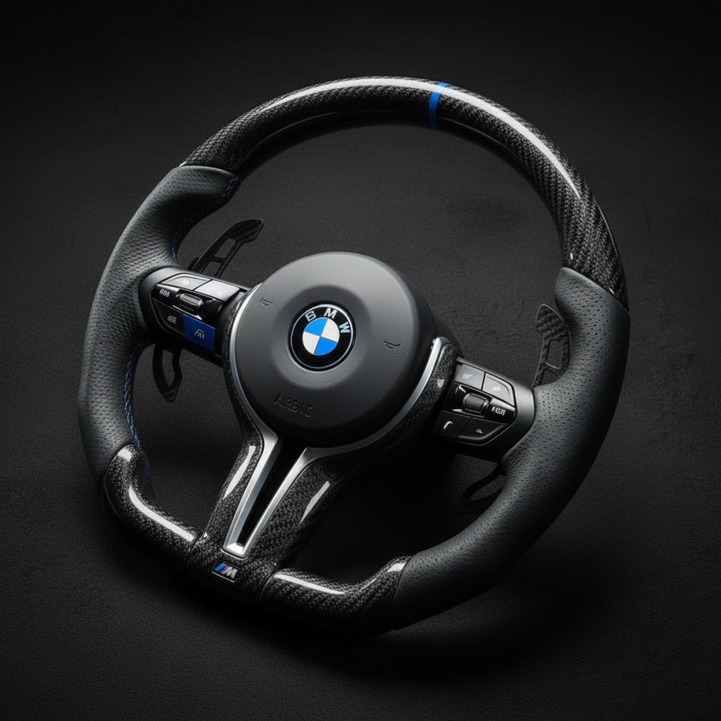 BMW Forged Carbon Fiber Steering Wheel With Blue Stripe and Blue M1,M2 Button