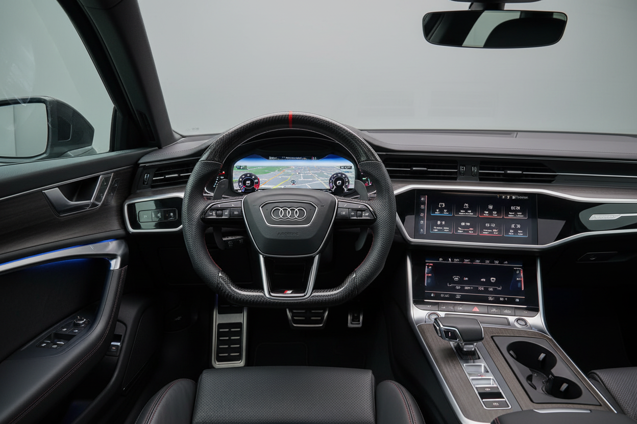 Audi A6 Matte Carbon Fiber Flat Bottom Steering wheel