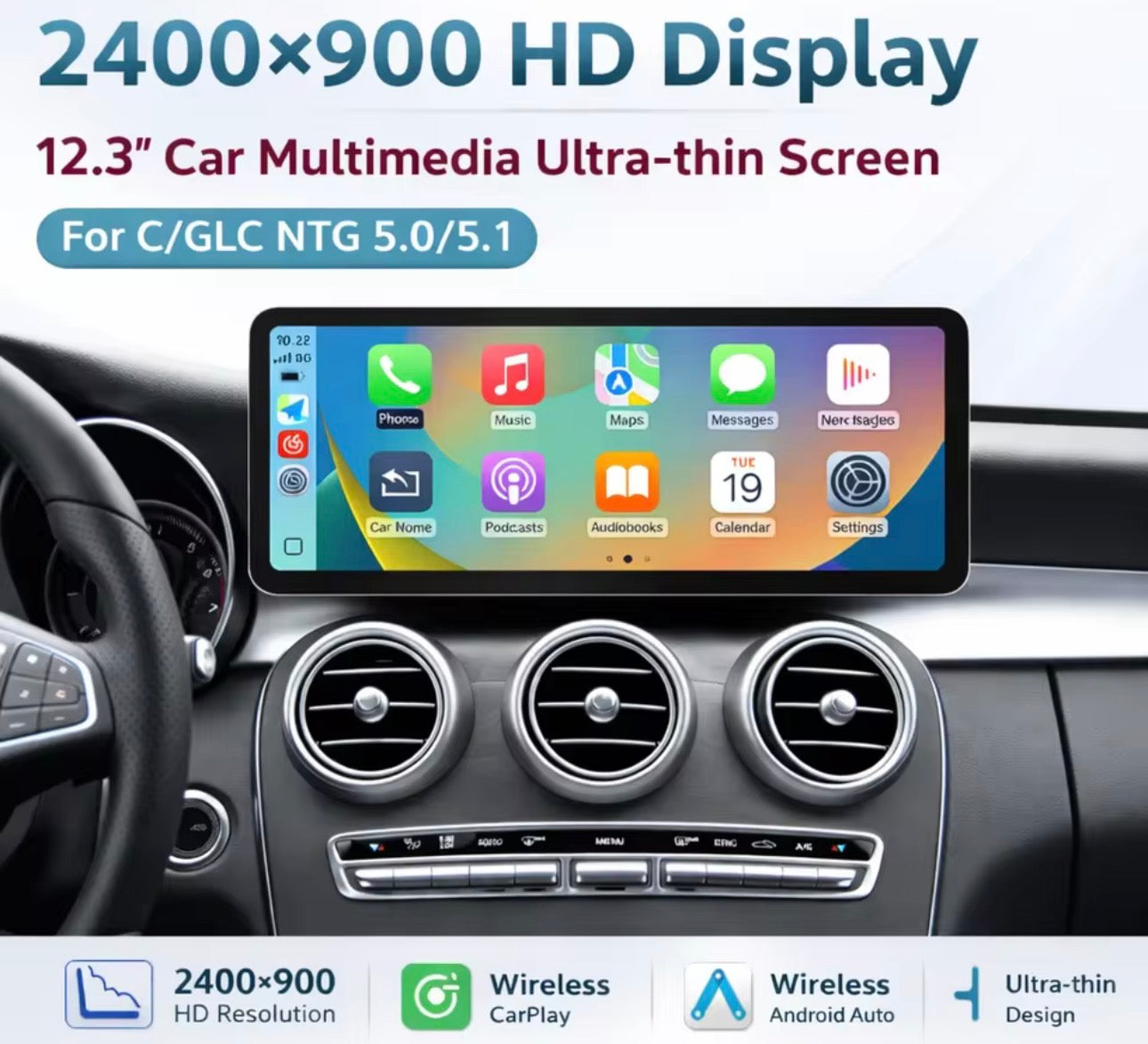 Mercedes-Benz 12.3 inches Multimedia Screen With Apple CarPlay/Android Auto
